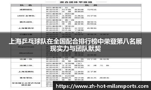 上海乒乓球队在全国配合排行榜中荣登第八名展现实力与团队默契